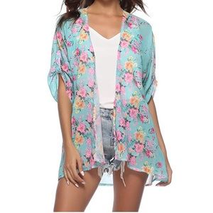 NWOT Chiffon Floral Kimono Open Front